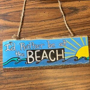 Beach-Themed Hanging Sign with Blue and Yellow Accents